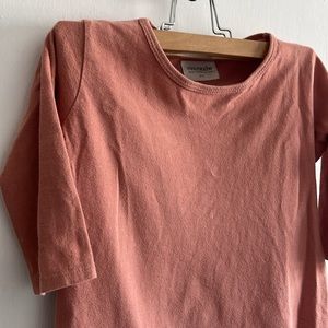 Mini Mioche 5/6 high/low hem dress with 3/4 sleeves - peach / rose pink colour